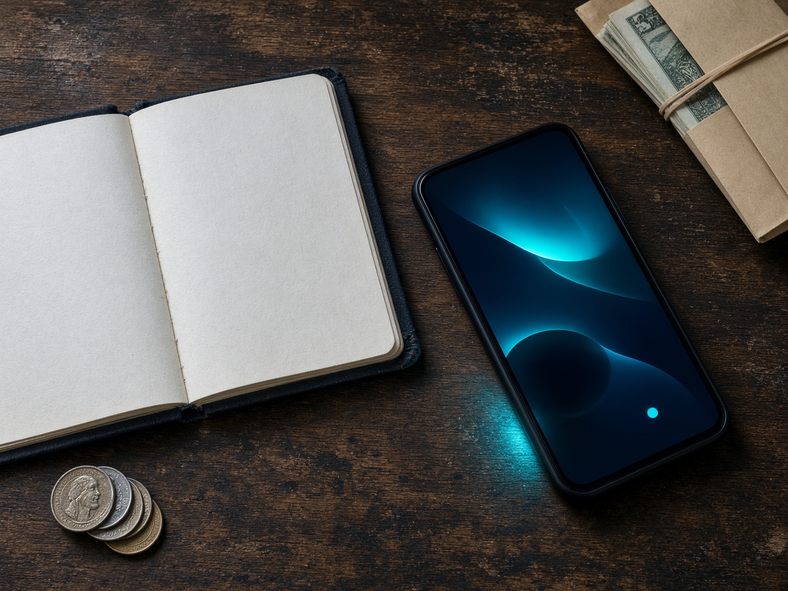 Cuaderno: libreta de ruta y celular para cobros y cuadre.